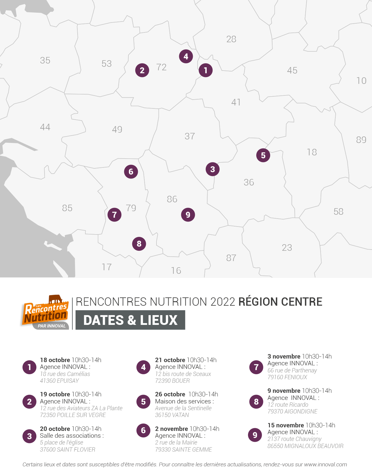 Liste des rencontres prévues dans le Centre de la France